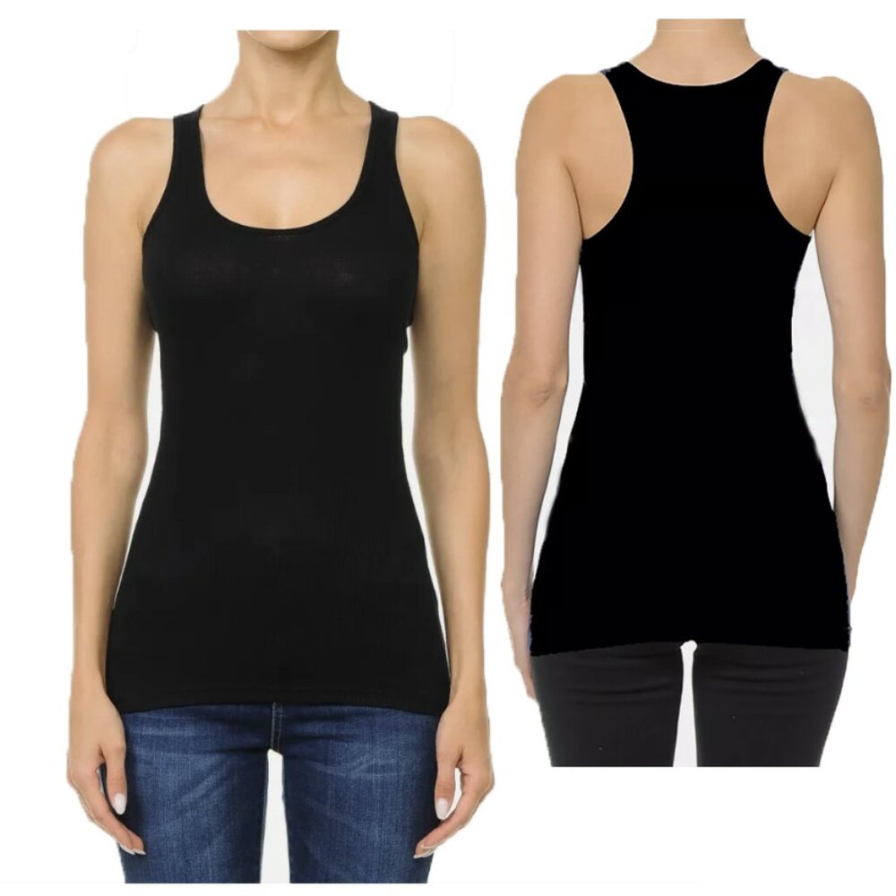 LOT OF 5 NWOT Ambiance Racerback Ribbed Women's Tank Tops / Black / LG